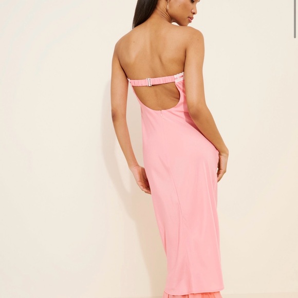 NWOT For Love And Lemons Strapless Pink Dress Ribbon Lace Bow Ruffle - Picture 2 of 8